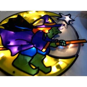 Vintage Halloween Witch By The Moon Holiday Light Window Display READ
